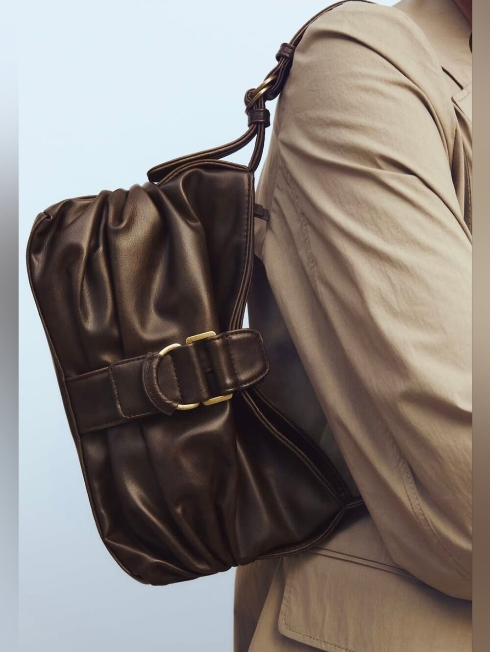 Zara Buckled Shoulder Bag In Dark Brown